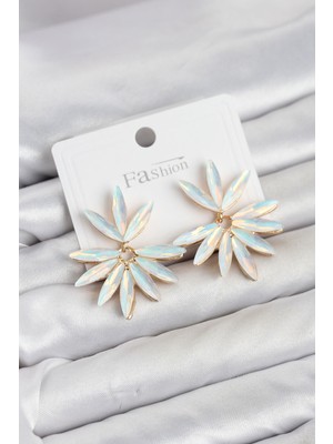 Clariss Beyaz Renk Kristal Taşlı Lotus Model Kadın Küpe