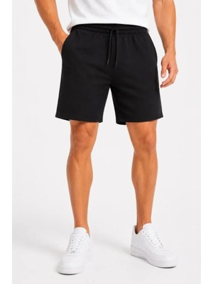 Çamaşır Kenti Erkek 2li Pamuklu Şort 3 Iplik Şardonsuz Cepli Lastikli Bağcıklı Regular Fit  Siyah  Lacivert