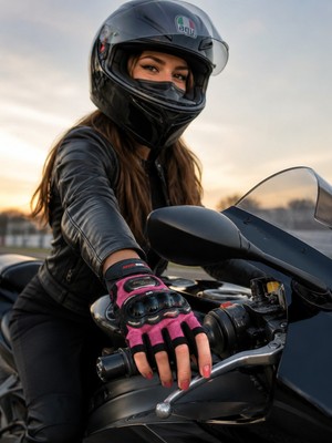 SPEED BİKER Yarım Parmak Korumalı Motosiklet Eldiveni - Renk: Pembe Beden: S