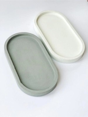 Empressco 2 Li Dekoratif Oval Beton Biblo Tabak Beton Takı Tabağı Mum Tabağı Organizer Mumluk Tütsülük