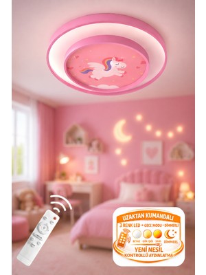 Ece Aydınlatma Fubao 2 Katlı Modern Tasarım Uzaktan Kumandalı Dimmerli 3 Renk Ledli Işıklı Çocuk Odası Avizesi 50 cm