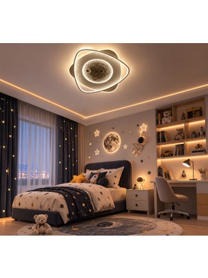 Dolunay Avize Moon Orbit LED Çocuk Odası Tavan Aydınlatma Avizesi