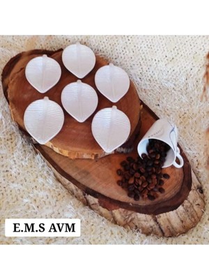 Empressco 6 Adet Sedef Beyaz Renk Yaprak Desen Kahve Yanı Sunumluk Lokumluk Ikramlık En: 6 cm Uzunluk: 9 cm
