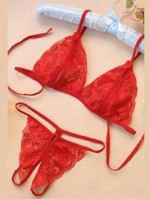 Ava Style Fantezi Kırmızı Dantelli Seksi Sütyen Kilot Takım Ava