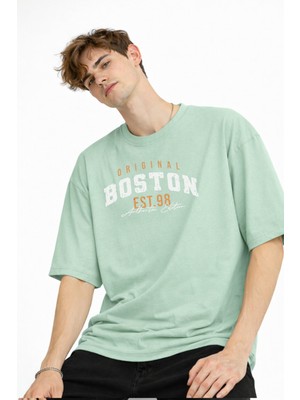 Mooien Boston - Baskılı Oversize Tişört Su Yesılı