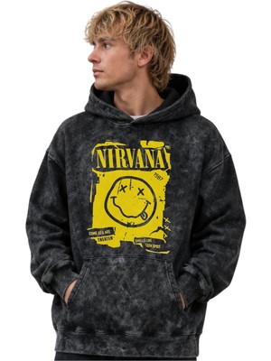 Sevbano Nirvana Rock Metal Müzik Grubu Baskılı Unisex Oversize Yıkamalı Premium Hoodie Sweatshirt
