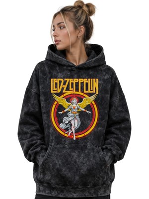 Sevbano LED Zeppelin Rock Metal Müzik Grubu Baskılı Unisex Oversize Yıkamalı Premium Hoodie Sweatshirt
