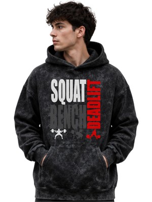Sevbano Squat Bench Deadlift Fitness Bodybuilding Baskılı Unisex Oversize Premium Yıkamalı Hoodie Sweatshirt