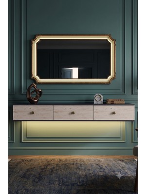 Yumedi Design DAL1801AT - Ledli Miko Dresuar , Antre Hol Rafı, Duvara Montaj Tv Sehpası 180CM Antrasit-Traverten