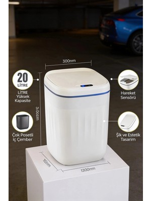 Eco Lounge 20 Litre Hareket Sensörlü Akıllı Çöp Kovası Beyaz