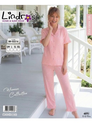 Çamaşır Kenti Lindros BR-02216 Kadın Kısa Kollu Bürümcük Düğmeli Pijama Takım