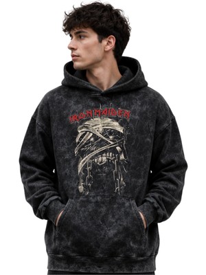 Sevbano Iron Maiden Rock Metal Müzik Grubu Baskılı Unisex Oversize Premium Yıkamalı Hoodie Sweatshirt