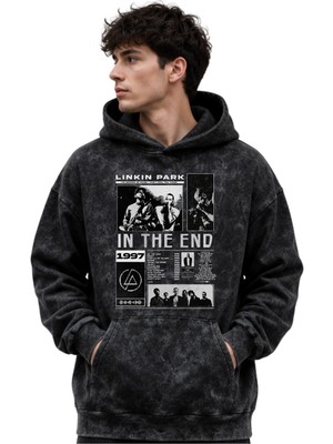 Sevbano Linkin Park Rock Metal Müzik Grubu Baskılı Unisex Oversize Yıkamalı Premium Hoodie Sweatshirt