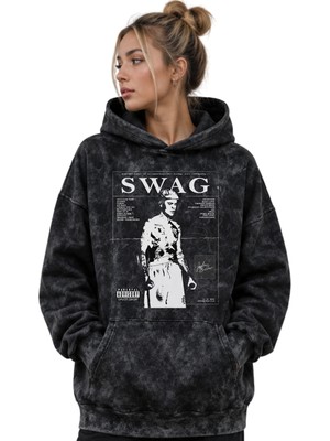 Sevbano Justin Bieber Swag Şarkıcı Baskılı Unisex Oversize Premium Yıkamalı Hoodie Sweatshirt