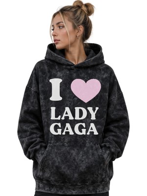 Sevbano Lady Gaga Şarkıcı Baskılı Unisex Oversize Yıkamalı Premium Hoodie Sweatshirt
