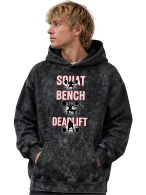 Sevbano Squat Bench Deadlift Fitness Gym Bodybuilding Baskılı Unisex Oversize Yıkamalı Hoodie Sweatshirt