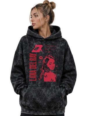 Sevbano Lana Del Rey Şarkıcı Baskılı Unisex Oversize Premium Yıkamalı Hoodie Sweatshirt