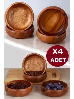 Empressco 4 Lü Akasya Çerezlik Kuruyemiş Kase Natural Dekoratif Ahşap El Yapımı Sofra Sunum Kahvaltı Seti