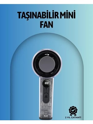 Midas Toptan Home Şeffaf Kasa El Fanı | 5V 2A | 100 Kademeli Hava Akışı | Type-C Girişli
