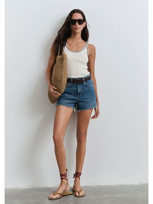 Mavi Cherry 90LAR Puslu Koyu Mavi Jean Şort 1410022-89732
