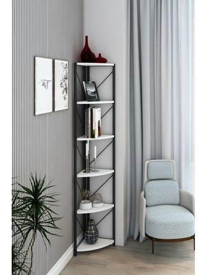 Empressco Datça 6 Raflı Metal Köşe Kitaplık Rafı Dekoratif Aksesuar Rafı 180 cm Beyaz