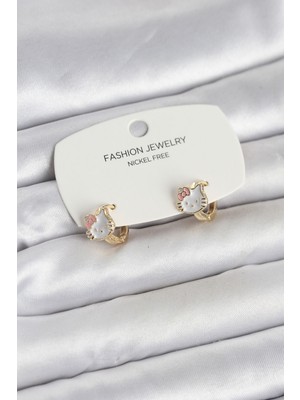 Aesco Kitty Model Gold Renk Pirinç Çocuk Küpe 5886