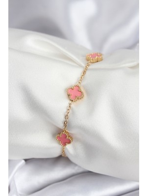 Aesco 316L Çelik Gold Renk Pembe Baby Boy Yonca Kadın Bileklik 5886