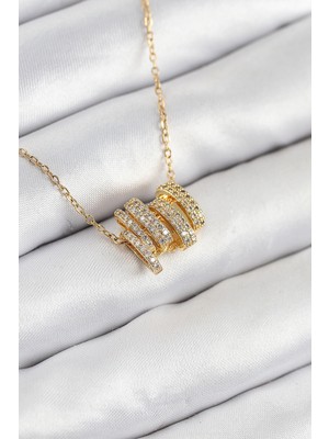 Aesco 316L Çelik Zirkon Taşlı Sarmal Model Gold Renk Kadın Kolye 5886