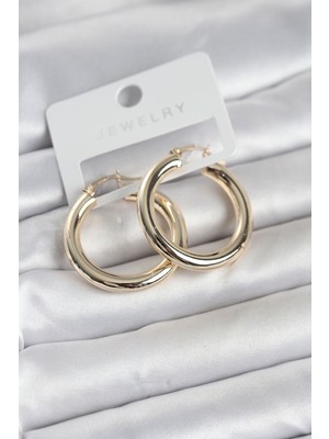 Aesco Gold Renk Pirinç Halka 30 mm Kadın Küpe 5886