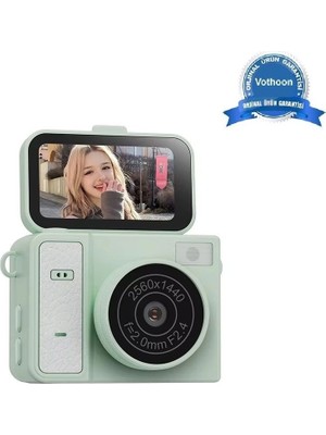 Mudanis 2k Mini Dijital Retro Video Kamera Flaşlı Dijital Vlog Mini Fotoğraf Makinesi Türkçe Menü Yeş
