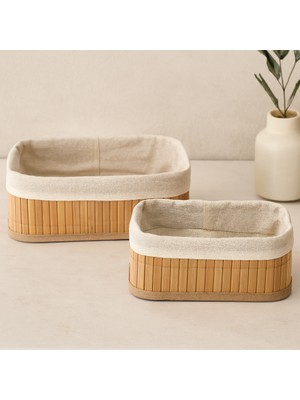 Gees Global Bambu Kenarlı Organizer Sepet 2'li (19X27X10 & 15X24X8 Cm)