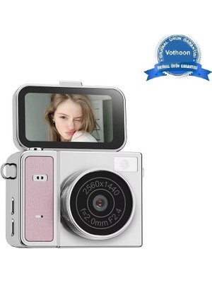 Mudanis 2k Mini Dijital Retro Video Kamera Flaşlı Dijital Vlog Mini Fotoğraf Makinesi Türkçe Menü Pemb