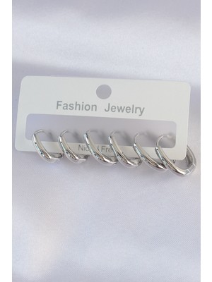 Aesco Pirinç Gümüş Renk Oval Küpe Seti 5886