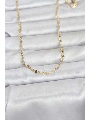 Aesco cm 14K Gold Renk Lazerli Gemici Zincir Model 60 cm Kadın Kolye 5886