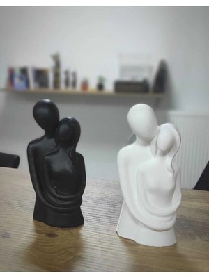 Empressco Sarılan Sevgililer Biblo 2'li Set Siyah- Beyaz