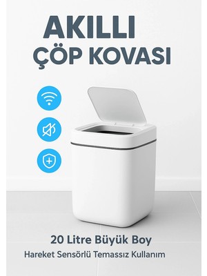 Eco Lounge Akıllı Otomatik Kapaklı 20 Litre Çöp Kutusu Hareket Sensörlü Hijyenik Sessiz Ev Ofis