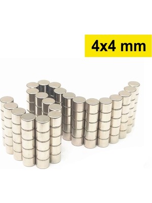 Eco Lounge 100 Adet 4x4 mm Yuvarlak Neodyum Mıknatıs N35 Güçlü Magnet Nikel Kaplama