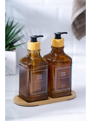 On Dekor Louvre Bambu Standlı 2'li Sıvı Sabunluk - 500 ml