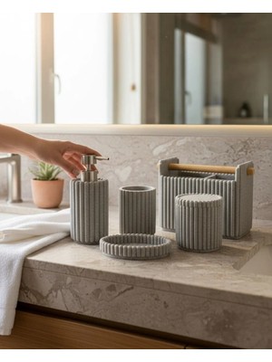Acar Plus 5 Parça Lüx Laduree Lunera Gray  Silver Banyo Organizer Seti