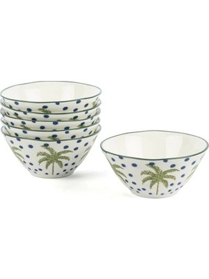 MIKASAMOOR Mikasa Moor 6'lı Palmiye Yeşil Mavi Kase Seti 12 cm