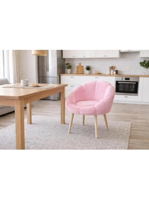 Empressco Papatya Pembe Peluş Kumaş Yemek Masası Sandalyesi, Makyaj Masası Sandalyesi