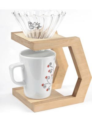Empressco V60 Filtre Kahve Demleme Set Cam Dripper / Pour Over Ahşap Stand Cam Seti V1