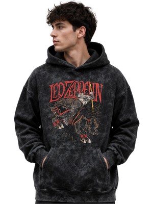 Sevbano LED Zeppelin Rock Metal Müzik Grubu Baskılı Unisex Oversize Premium Yıkamalı Hoodie Sweatshirt