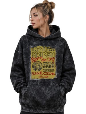 Sevbano Iron Maiden Rock Metal Müzik Grubu Baskılı Unisex Oversize Premium Yıkamalı Hoodie Sweatshirt