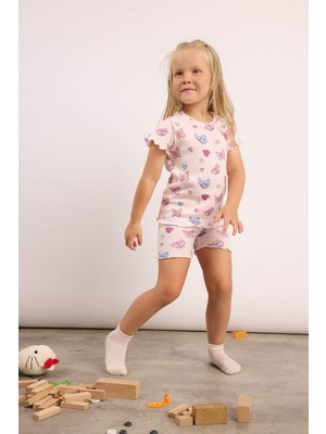 DeFacto Pamuklu Regular Fit Kısa Kollu Fitilli Şortlu 2'li Açık Pembe Pijama Takımı Kız Bebek H9311A526SM