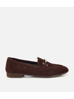 Hotiç 01AYY323710A480 KADIN Kahverengi Süet Tokalı Zımba Detaylı Loafer