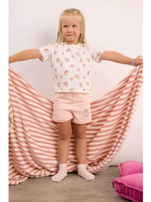 DeFacto %100 Pamuk Regular Fit Baskılı Şortlu 2'li Pijama Takımı Kız Bebek I0405A526HS