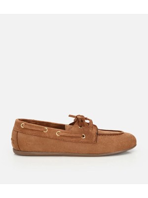 Hotiç 01AYY323760A370 KADIN Taba Süet Bağcık Detaylı Loafer
