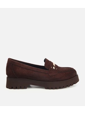 Hotiç 01AYY323670A480 KADIN Kahverengi Süet Toka Detaylı Kalın Taban Loafer