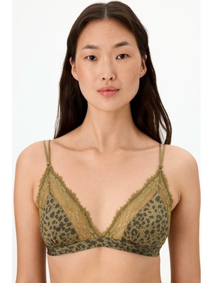 Penti Olive Green Baskılı Micro Dantel Üçgen Leopar Desenli Sütyen